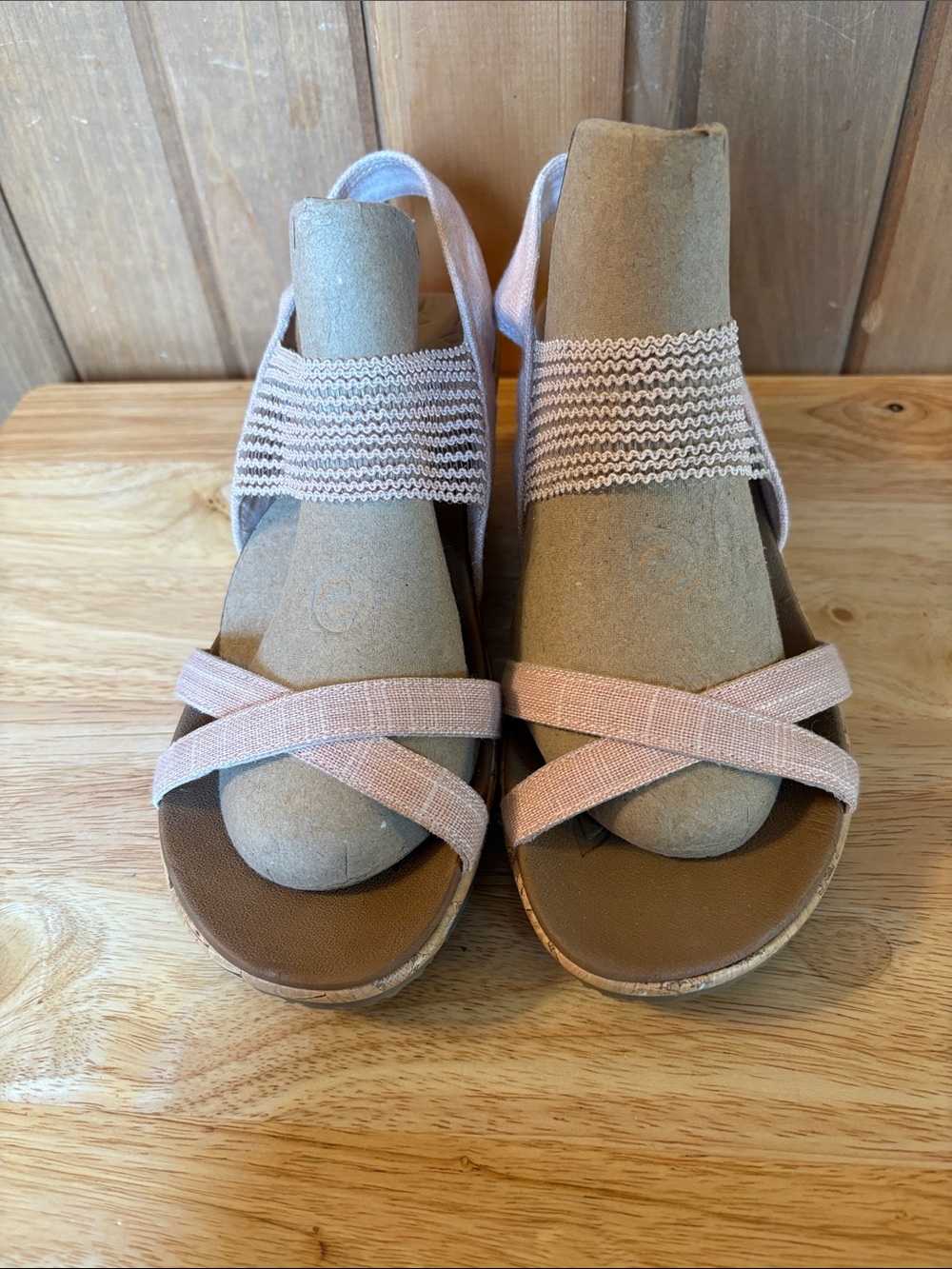 Skechers Women's Pale Pink Cross-Strap Elastic Sandals